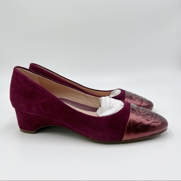 Taryn Rose Womens Size 5 Babe Metallic Suede Leather Wine‎ Plum Fig Pumps Heels - Picture 2 of 14